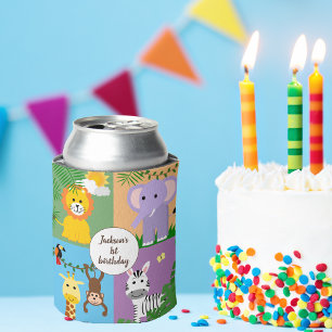 Jungle Safari Wild Animal Kids Birthday Colourful Can Cooler