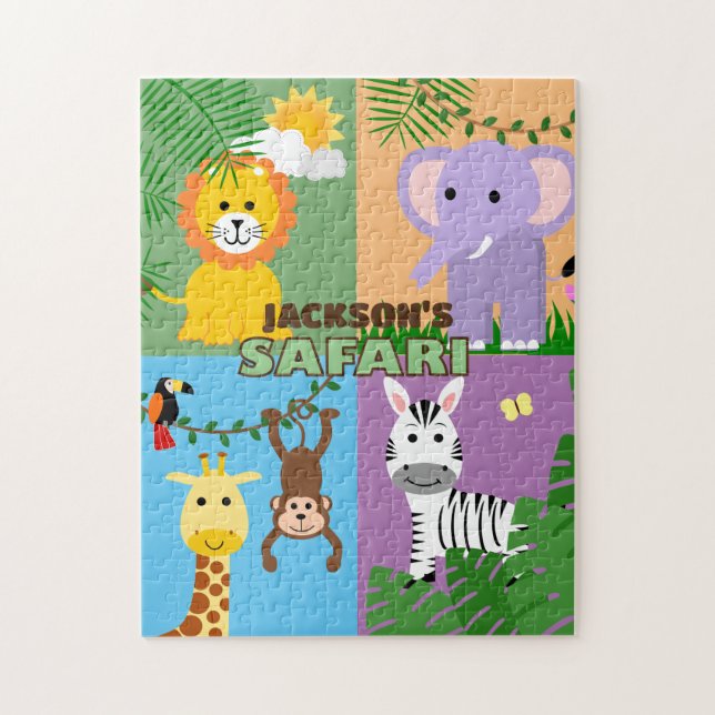 Jungle Safari Wild Animal Kids Birthday Colourful Jigsaw Puzzle (Vertical)