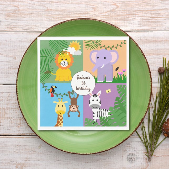 Jungle Safari Wild Animal Kids Birthday Colourful Napkin (Creator Uploaded)