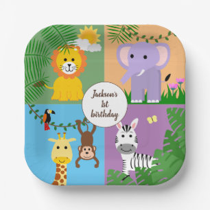Jungle Safari Wild Animal Kids Birthday Colourful Paper Plate