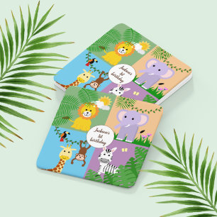 Jungle Safari Wild Animal Kids Birthday Colourful Square Paper Coaster