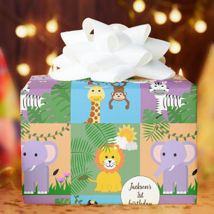 Jungle Safari Wild Animal Kids Birthday Colourful Wrapping Paper