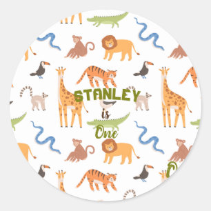 Jungle Safari Wild Animals Personalised Birthday Classic Round Sticker