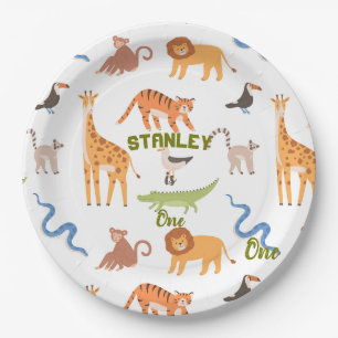 Jungle Safari Wild Animals Personalised Birthday Paper Plate