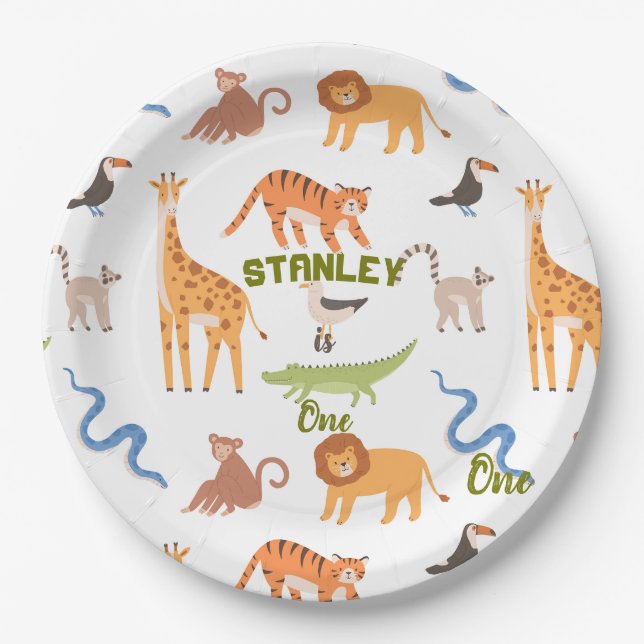 Jungle Safari Wild Animals Personalised Birthday Paper Plate (Front)