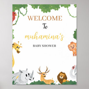 Jungle Safari Wild One Baby Shower Welcome Poster