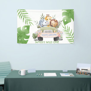 Jungle Safari Wild One Birthday Banner