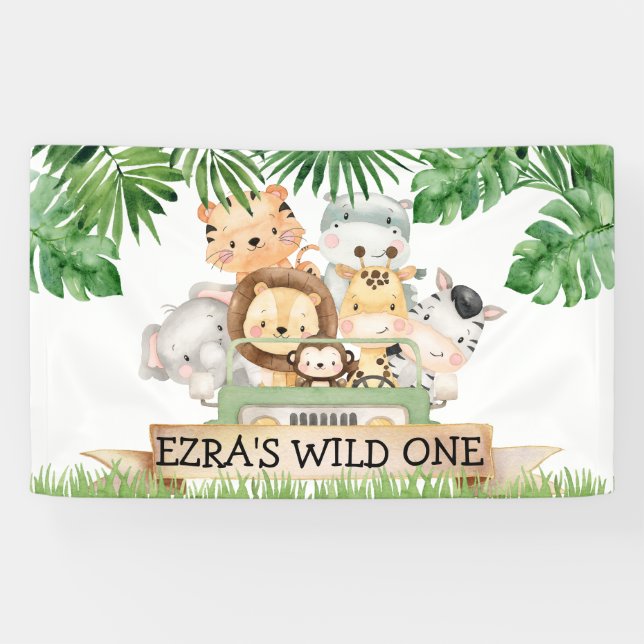 Jungle Safari Wild One Birthday  Banner (Horizontal)