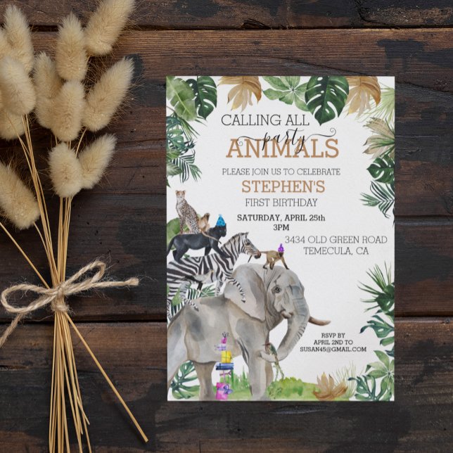 Jungle Safari Wild One Birthday Party Animals Invitation (Creator Uploaded)