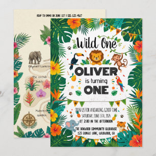 Jungle Safari Wild One Birthday Party Invite