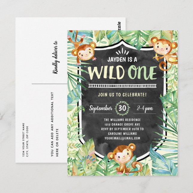 Jungle Safari Wild One First Birthday Party Postcard (Front/Back)