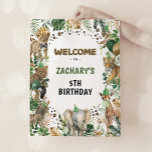 Jungle Safari Wild Party Animals Birthday Welcome Poster<br><div class="desc">Featuring a whimsical design that perfectly captures the spirit of the jungle, this welcome sign is sure to impress your guests. The design showcases a variety of wild animals, including lions, zebras, and elephants, surrounded by lush jungle tropical leaves and colourful balloons in shades of green, black and gold. The...</div>