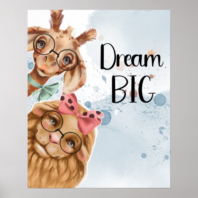 Jungle Safari wildone baby shower blue watercolor  Poster (Front)