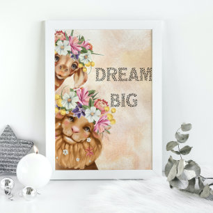 Jungle Safari wildone baby shower watercolor  Gold Poster