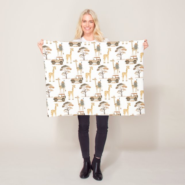 Jungle Safari with Giraffes Nursery Pattern Kids Fleece Blanket (In Situ)