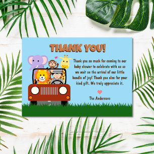 Jungle Safari Zoo Animal Baby Shower  Thank You Card