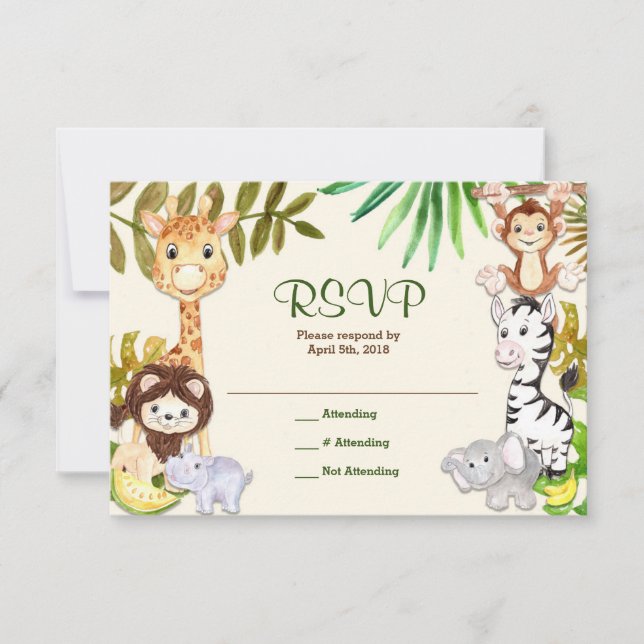 Jungle Safari Zoo RSVP Response Card (Front)