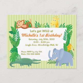 Jungle SAFARI Zoo themed Birthday Invitation Card