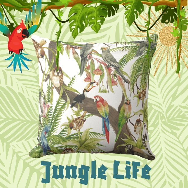 Jungle Scene Tropical Birds, Critters, Foliage  Cushion (Creator Uploaded)