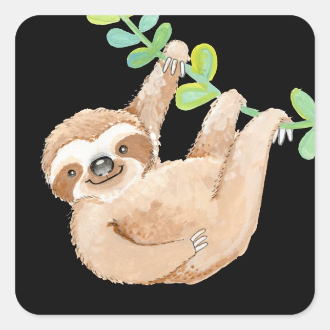 Jungle Sloth Cute Whimsical Square Sticker (Front)