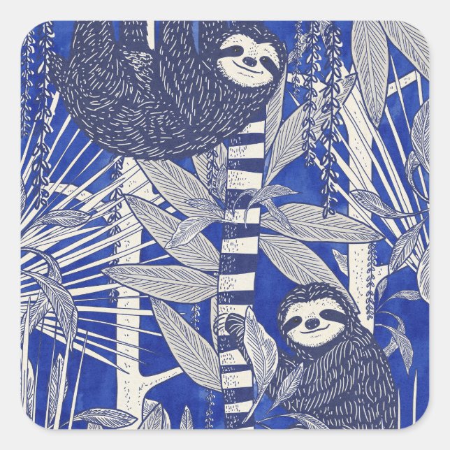 Jungle Sloths Square Sticker (Front)