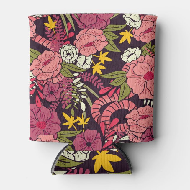 Jungle snakes, tropical flowers, vintage pattern. can cooler (Front)