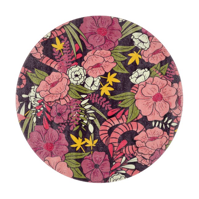 Jungle snakes, tropical flowers, vintage pattern. cutting board (Front)