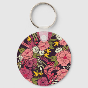 Jungle snakes, tropical flowers, vintage pattern. key ring