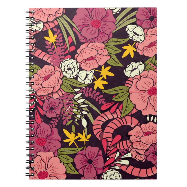 Jungle snakes, tropical flowers, vintage pattern. notebook (Front)