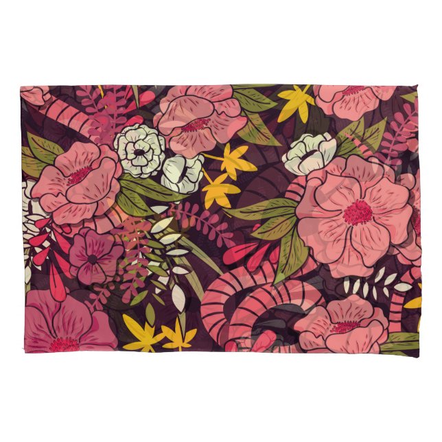 Jungle snakes, tropical flowers, vintage pattern. pillowcase (Front)