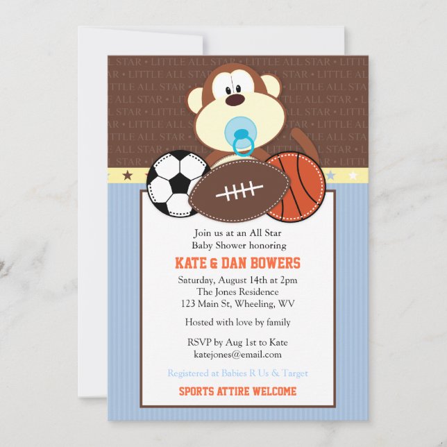Jungle Sports Monkey Baby Shower Invitation (Front)