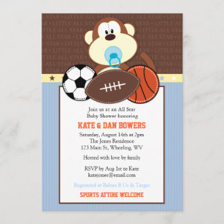Jungle Sports Monkey Baby Shower Invitation