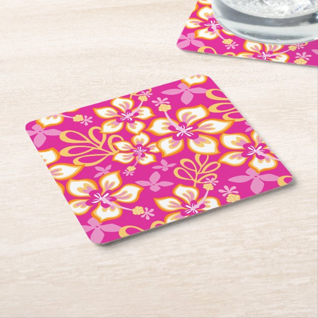 JUNGLE SURF (HOT PINK COMBO) SQUARE PAPER COASTER (Angled)