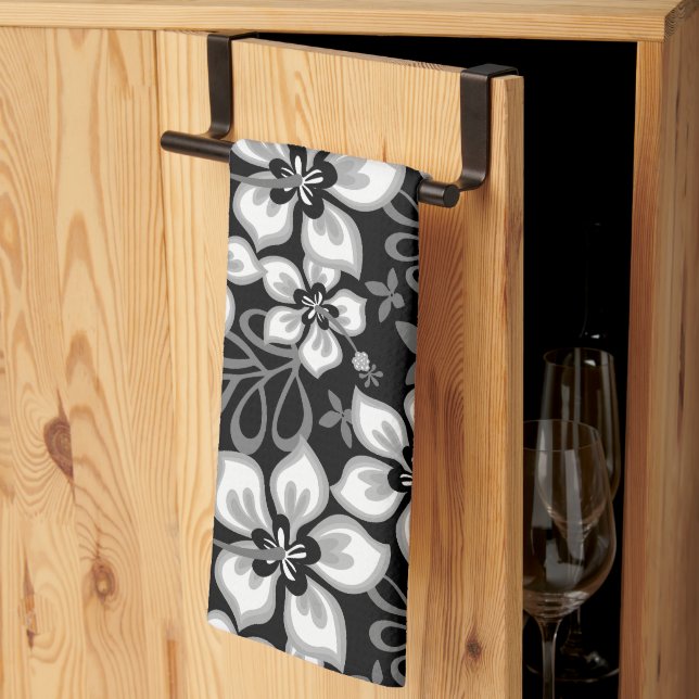 JUNGLE SURF PATTERN IN BLACK TEA TOWEL (Thirds Fold)
