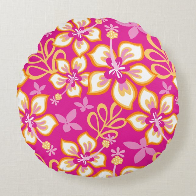 JUNGLE SURF PATTERN IN HOT PINK ROUND CUSHION (Front)