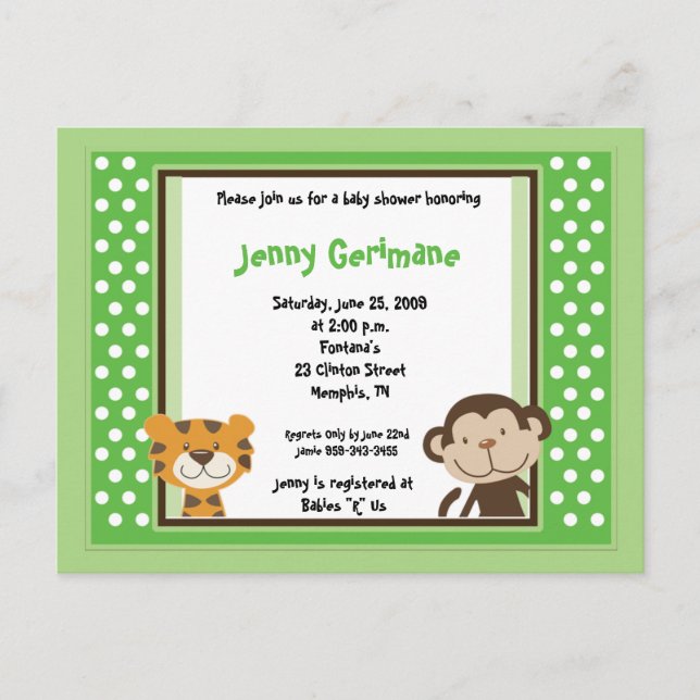 Jungle Tales Safari Green Baby Shower Invitation (Front)