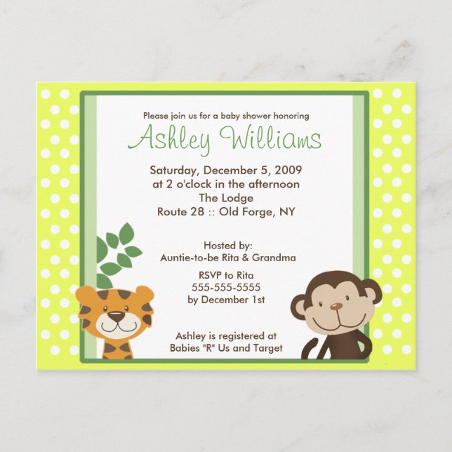 JUNGLE TALES YELLOW Baby Shower Postcard invite (Front)