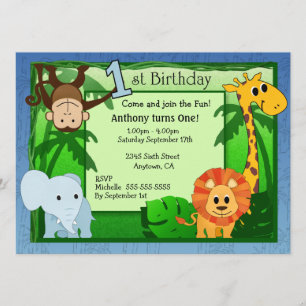 Jungle Theme 1st Birthday Invitation
