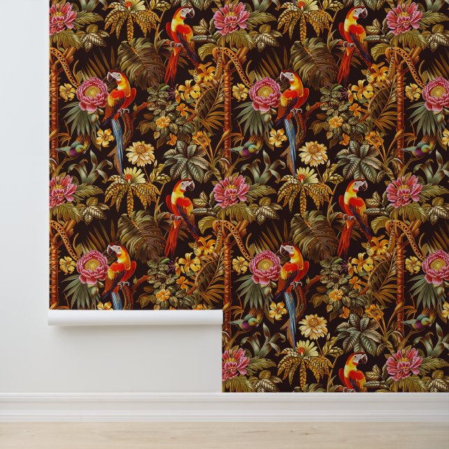 Jungle Theme Indian Style Parrot Tiger Flower Wallpaper (Application)