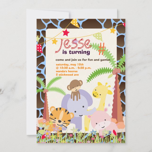 Jungle Theme/Personalised Party/photo/DIY colour Invitation (Front)