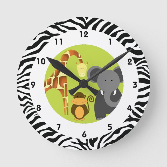Jungle Themed Kid's Bedroom Round Clock (Front)