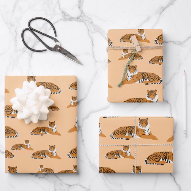 Jungle Tiger Animal Pattern Wrapping Paper Sheet (Front)