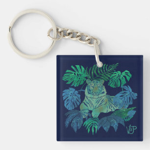 Jungle tiger blue key ring