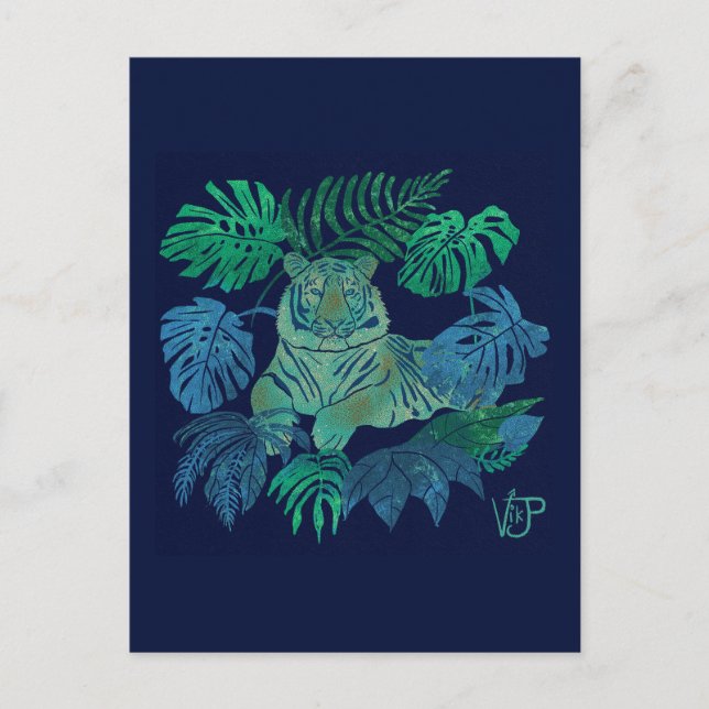 Jungle tiger blue postcard (Front)
