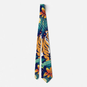 Jungle Tiger Floral Custom Pattern Tie