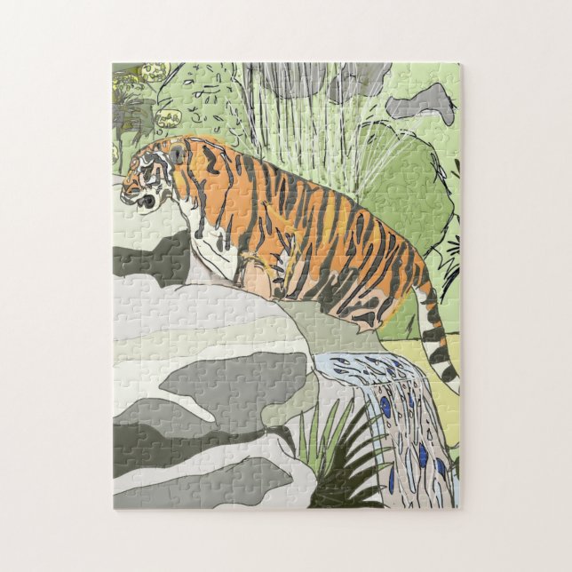 Jungle Tiger in a Waterfall Jigsaw Puzzle (Vertical)
