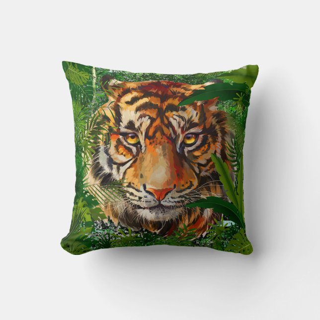 Jungle Tiger Pillow | Colourful Tiger Throw Pillow (Front)