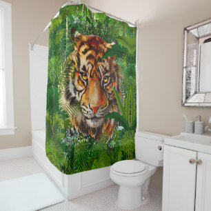 Jungle Tiger Shower Curtain Green Tiger Art