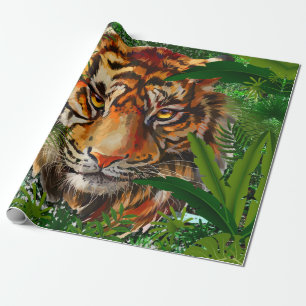 Jungle Tiger Wrapping Paper Colourful Drawing