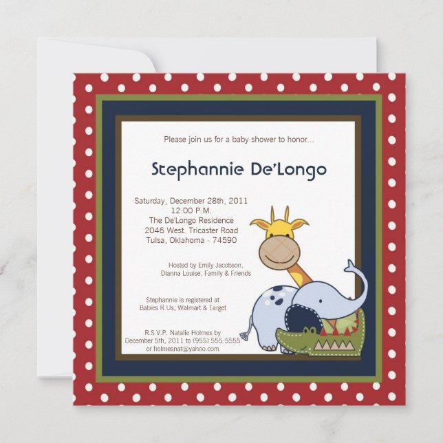 Jungle Time Zoo Animals Lio Baby Shower Invitation (Front)